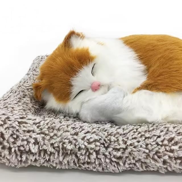 Realistic Sleeping Cat Plush Toy with Cushion, Lifelike Stuffed Animal Figurine, Orange and White Tabby, Home Decor Ornament