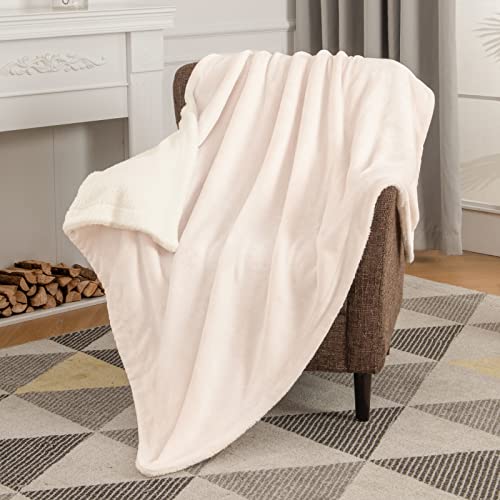 Se Softexly Fleece Sherpa Throw Blanket For Girls,Super Soft Mink Fleece Couch Blanket Luxurious Plush Blanket Throw Size, Cream White Blanket For Adults - 50"X 60" #TOP1
