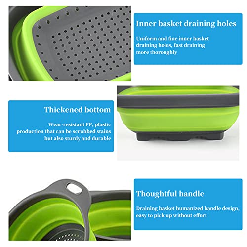 Collapsible Colanders With Handles, 1 Pcs 6 Quart & 2 Pcs 4 Quart Draining Basket Set, Adjustable Silicone Collapsible Colanders On The Sink Fruits, Vegetables, Suitable For The Kitchen (Green+Red) #TOP3