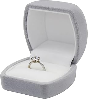 Classic Single Slot Velvet Ring Box for Women, Small Jewelry Box for Ring Earrings Brooch, Elegant Ring Case for Engagement/Wedding/Proposal/Anniversary/Birthday/Ceremony(Grey)