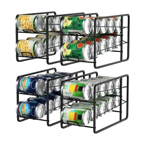 BTY Stackable Can Organizer for Pantry, Can Organizer Storage Rack, 4 Pack Can Food Organizer, Beverage Storage Holder for Refrigerator, Cabinet Can Dispenser for Pantry Cover