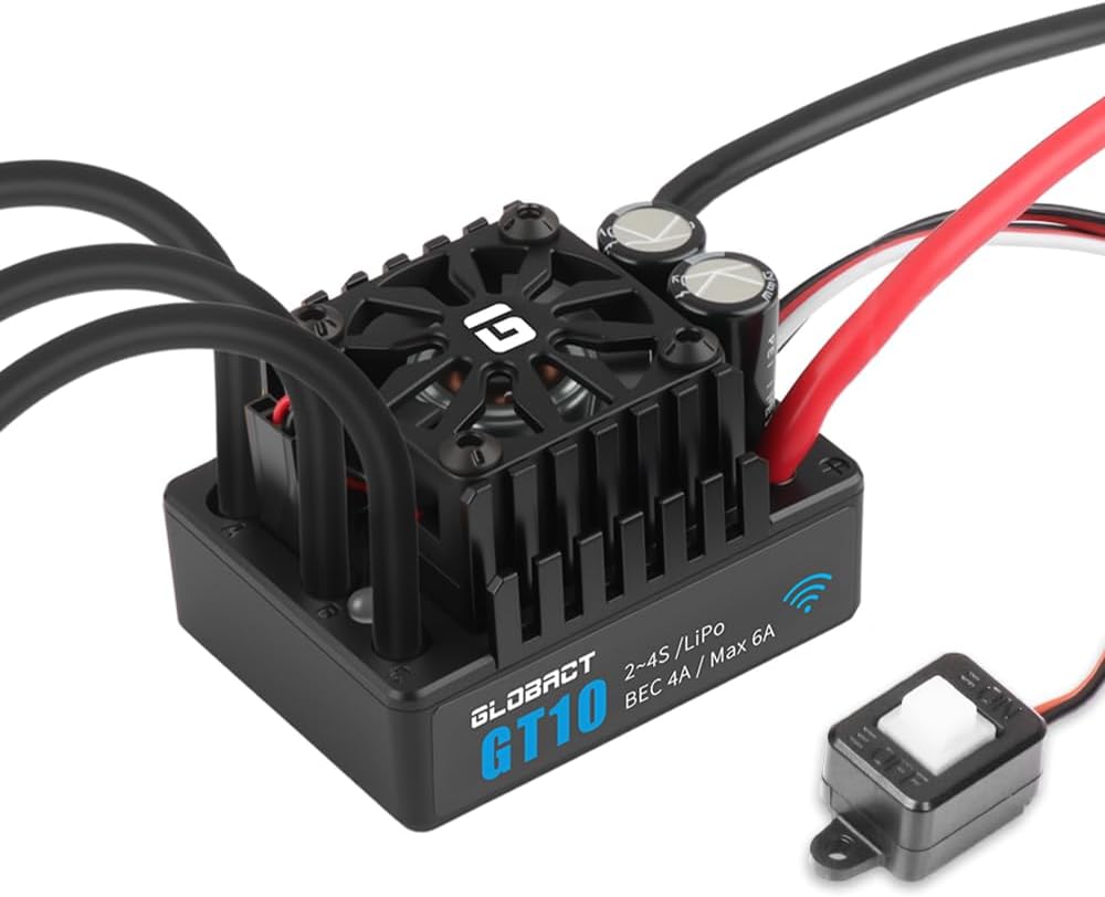 GLOBACT GT10 120A Sensorless Brushless ESC 2-4S Lipo Waterproof Built-in Bluetooth Electronic Speed Controller for Traxxas Arrma Big Rock LOSI 1/10 RC Truck Upgrades