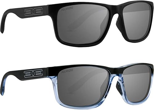 2 pares de lentes de sol Epoch Delta Golf Sport Riding Marco negro con lente polarizada ahumada, marco azulnegro con lente ahumada, Negro -