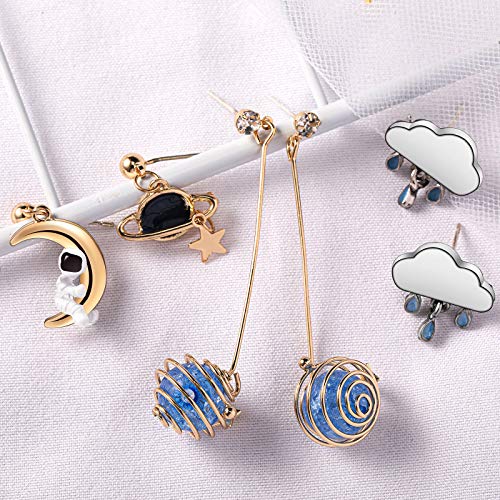 Hicarer 4 Pairs Space Earrings for Women Astronaut Stud Planet Star Moon Dangle Earrings Cute Cool Jewelry for Girls3