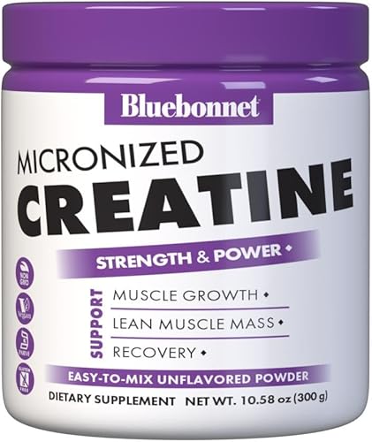 Bluebonnet Nutrition, monohidrato de creatina micronizada, 0.18 oz, soporta masa muscular magra, sin OMG, vegano, certificado Kosher, sin gluten,