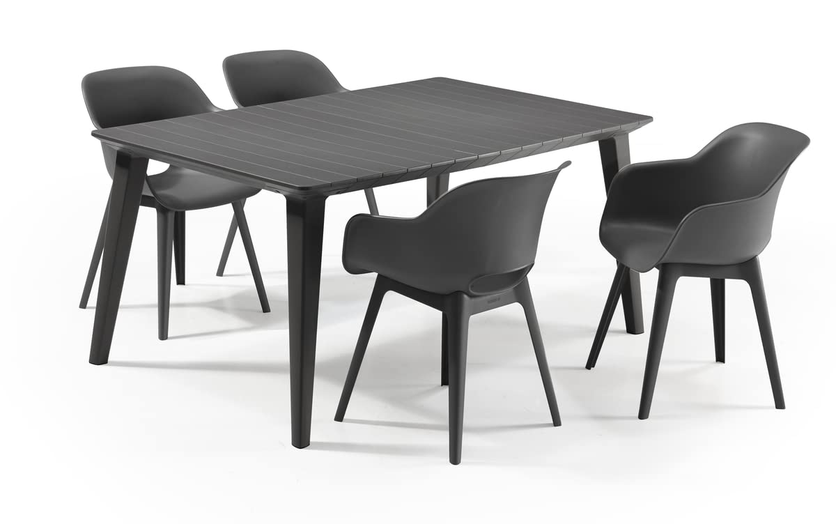 Allibert by Keter Gartensessel Akola, graphit, 2er Set, Kunststoff, 56.7 x 55.8 x 80.1 cm, Schalenstuhl in Cupform, perfekt für Garten, Terrasse oder Esszimmer