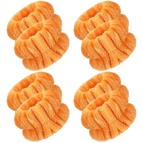 Chuangdi 4 Pairs Wrist Spa Wrist Bands for Washing Face Microfiber Wrist Wash Towel Band Scrunchies Absorbent Wrist Sweatband for Women Prevent Liquid from Spilling(Orange)