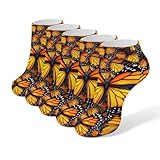4TH N Women's 5-Pairs Casual Fashion Elastic Ankle Socks, Outdoor Sports Low Cut Sock for Office, Home, Daily Essentials (Beautiful Orange Monarch Butterfly)