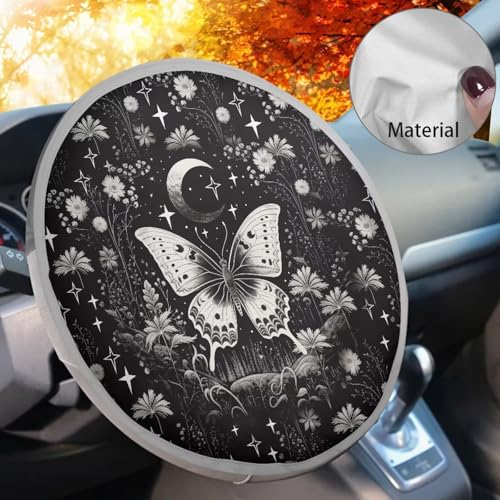 Image of Gothic Butterfly Steering Wheel Sunshade Cover Universal Car Accessories Anti Heat Automotive Steering Wheel Heat Shield Cover Reflect UV Sun and Heat 17 inch for Car Truck SUV
