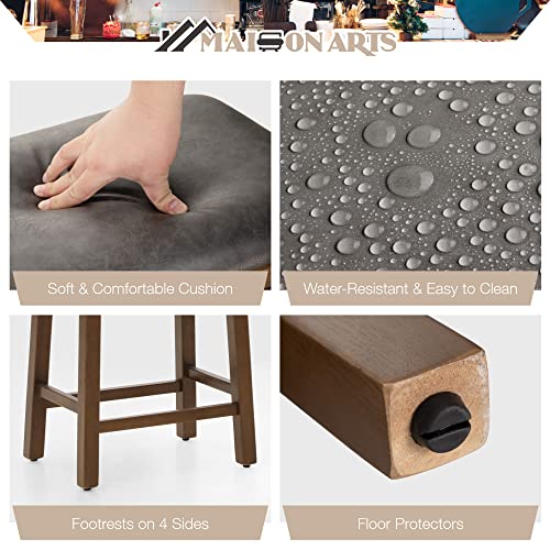 MAISON-ARTS-Bar-Stools-Set-of-2-Clearance-Counter-Height-for-Kitchen-Counter-Wood-Legs-with-Faux-Leather-Padded-Seat-Farmhouse-24in-Height-Barstools-for-34-38-Counter-Island-Upholstered-Stools-Grey MAISON ARTS Bar Stools Set of 2 Clearance Counter Height for Kitchen Counter Wood Legs with Faux Leather Padded Seat Farmhouse 24in Height Barstools for 34 38 Counter Island Upholstered Stools Grey