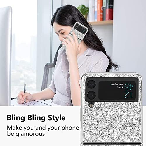 Compatible with Samsung Z Flip 3 Case Glitter Bling Samsung Galaxy Z Flip 3 Phone Case Sparkly Shockproof TPU Cases Bumper Protective Case (Silver, Samsung Z Flip 3)