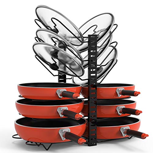 X-Cosrack Pot Pan Lid Rack 12 Tier Two-In-One Adjustable Pan Organizer Holder With Non-Slip Rubber For Kitchen Cabinet Counter, 6 Diy Methods, Black #TOP29