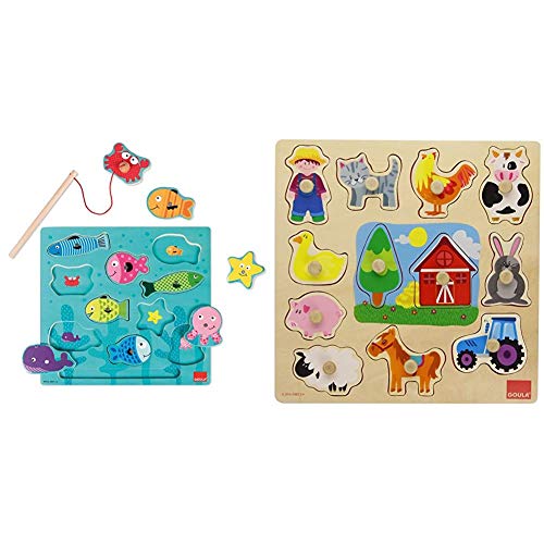 Goula - Puzzle de Pesca magnetico - Puzzle de Madera + Puzzle Encajes Granja