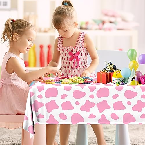 Image of Cow Print Tablecloth,Highland Cow Party Decorations 3PCS Plastic Pink Cow Print Table Cloths Disposable Cow Tablecloth for Farm Theme Birthday Party Decoration