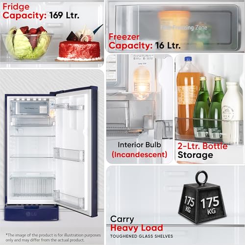 Image of LG 185 L, 2 Star, Direct Cool Single Door Refrigerator (GLD1925XOBK, Blue Klase, Base stand with Drawer, Fit Max Chiller Tray, Works Without Stabilizer, 2026 Model)