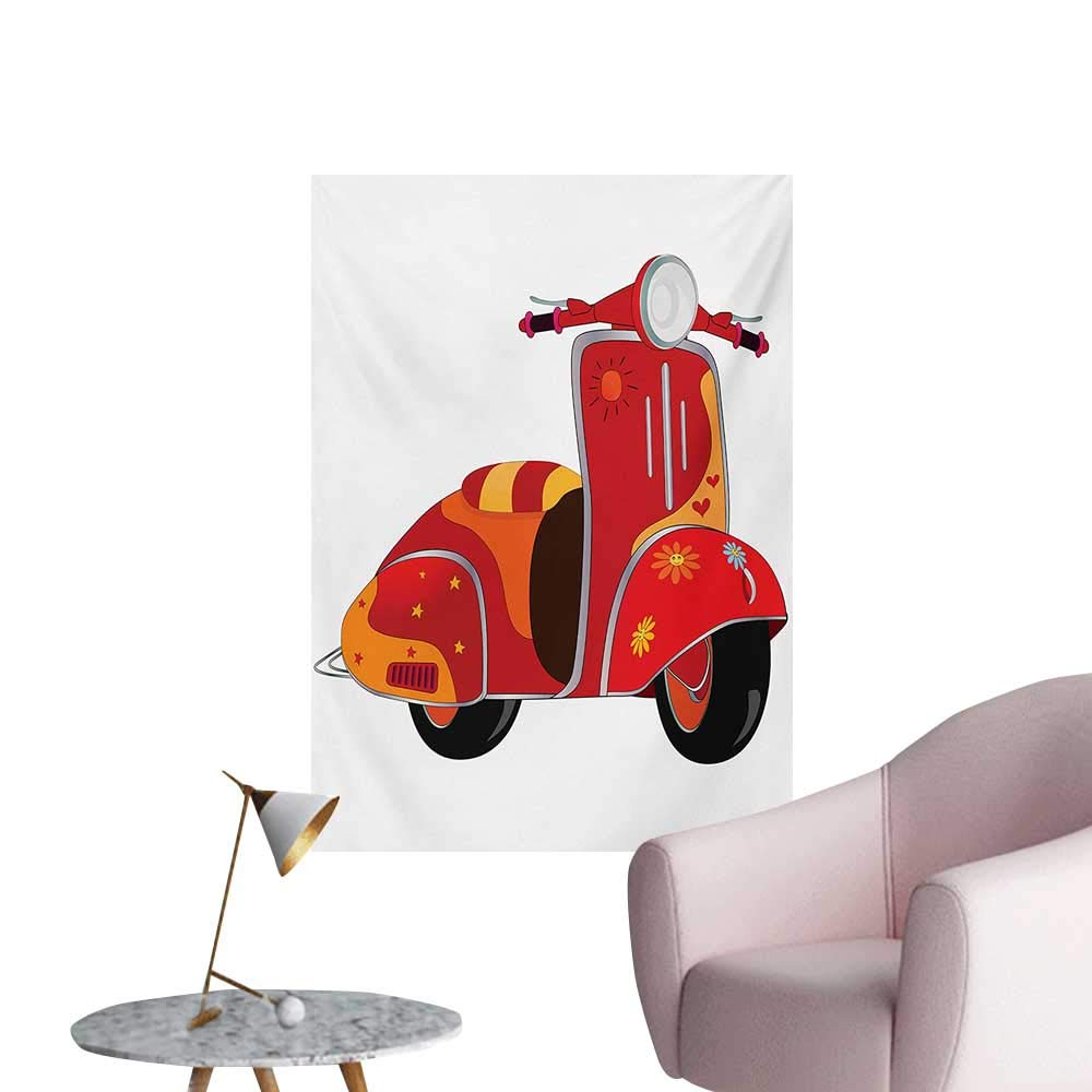 zhaoxuefa Vintage Art Stickers Motor Scooter Classical Caricature for Hippies Urban Memories Youth Modern ArtRed Orange W24 xL32 Art Poster