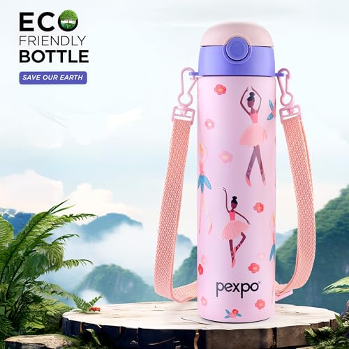 Image of Go24 pexpo Sporty ISI Certified Stainless Steel Water Bottle For School Kids - 700ml (Pack Of 2) | 6+ Years | Sipper Cap | Leakproof & BPA Free | Picnic, Travel, Sport - Pink Dancing Girl UV Print