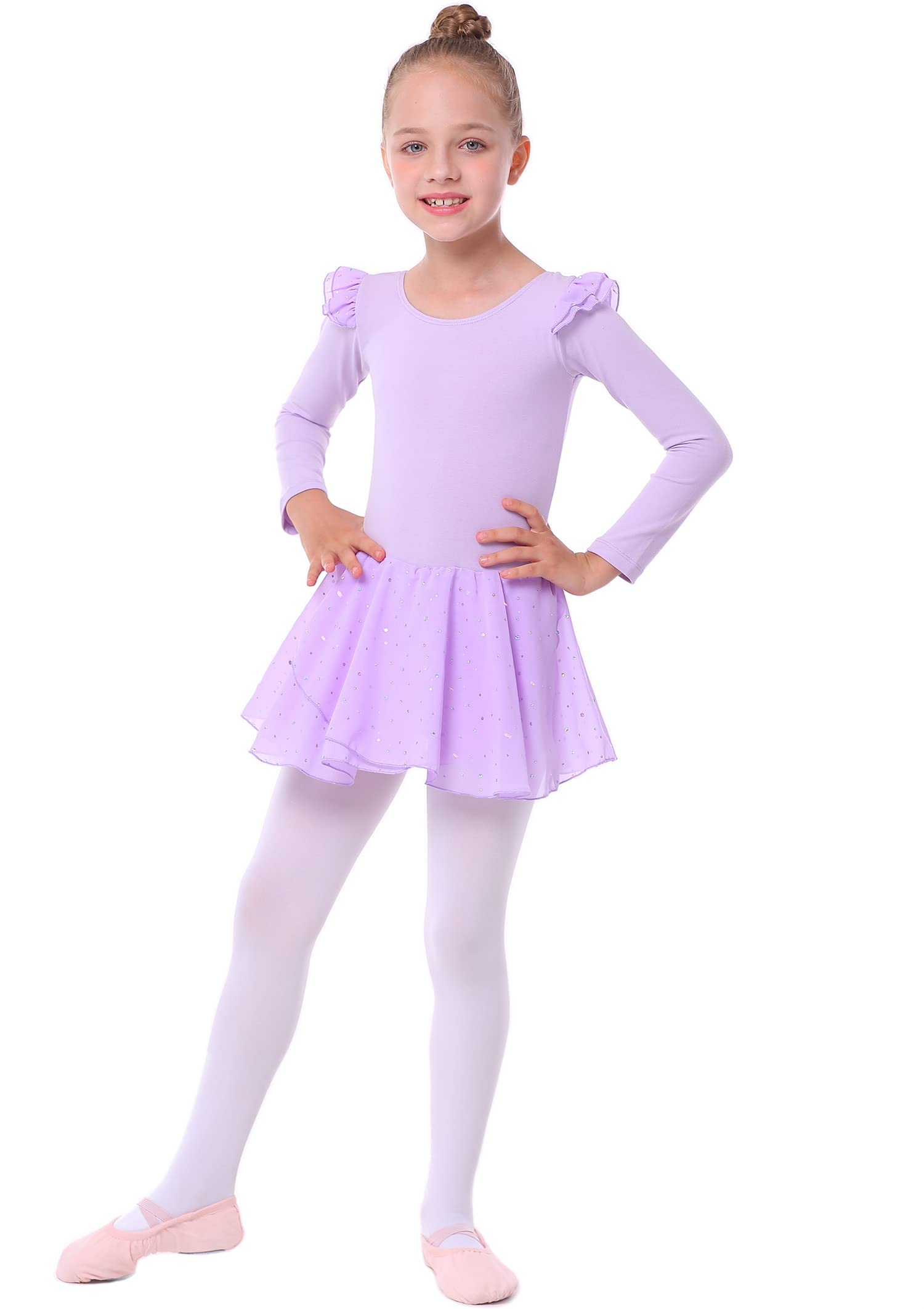 danswan Leotardos de ballet de manga larga para niñas pequeñas, vestido de baile con tutú y falda con purpurina