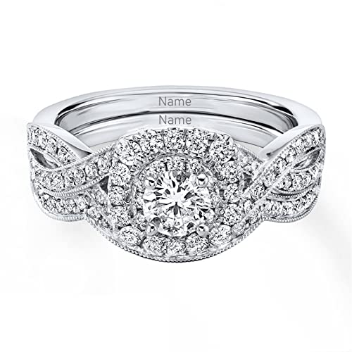 SISGEM Bridal Set 2.5 Carat(cttw) Round-shaped Moissanite Engagement Rings for Women 10k 14k 18k White Gold Weddding Rings with Free Engraving,Size 5-112