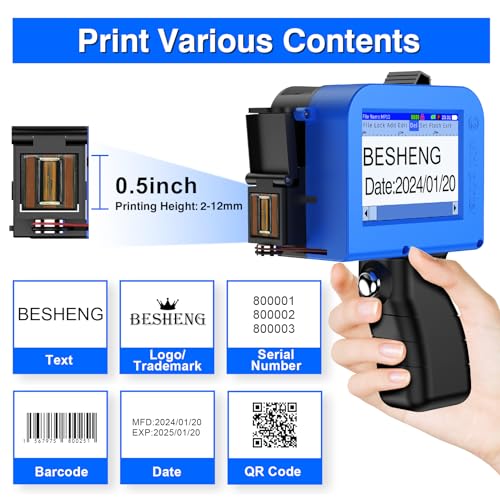 Image of Mini Handheld Inkjet Printer, Handheld Printer Portable with 42ml Fast-Drying Solvent Ink Handheld Inkjet Printer Gun for Date /Batch /QRcode /Barcode Handheld Printer for Any Surface (MP10, 0.5inch)