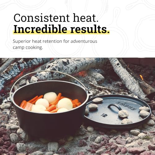 Image of Lodge Seasoned Cast Iron Camp Dutch Oven with Lid - 8 Quart - Dual Handles - Seasoned Cast Iron Cookware with Steel Handle & Strong Lid for Heavy- Duty Camping Cookware | camping-kitchen-equipment