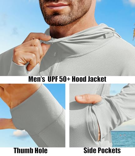 Image of PINSPARK Men's UPF 50+ Full Zip Up Sun Protection Hoodie Jacket Long Sleeve Lightweight UV Shirts for Men Hiking Fishing
