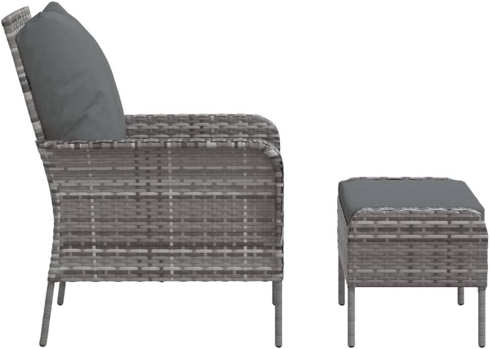 Patio Chair with Footstool Gray Poly Rattan,Comfortable Outdoor Patio Chair with Footstool for Maximum Relaxation Outdoor Furniture, Outdoor Chairs