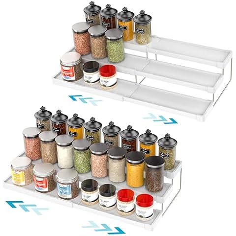 YAN & HIN Pack of 2 Expandable Spice Rack - Cabinet Organizer and Seasoning Organizer for Kitchen - Adjustable Storage Solution for Countertops and Shelves - Durable and Versatile Design Cover