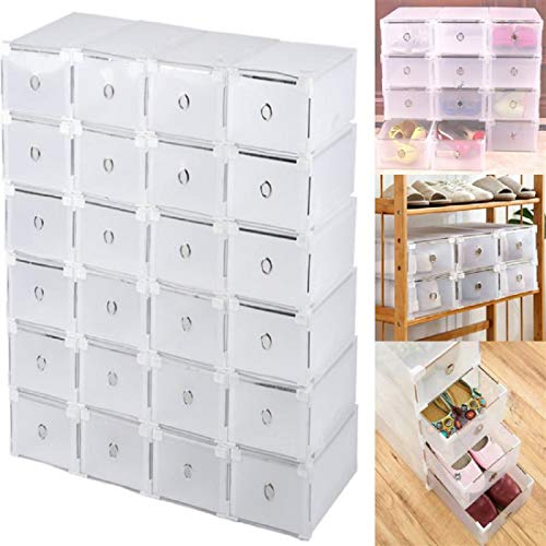 12/24 cajas para zapatos, apilables, transparentes, de plástico resistente para zapatos de hombre o mujer, 31 x 20 x 11 cm