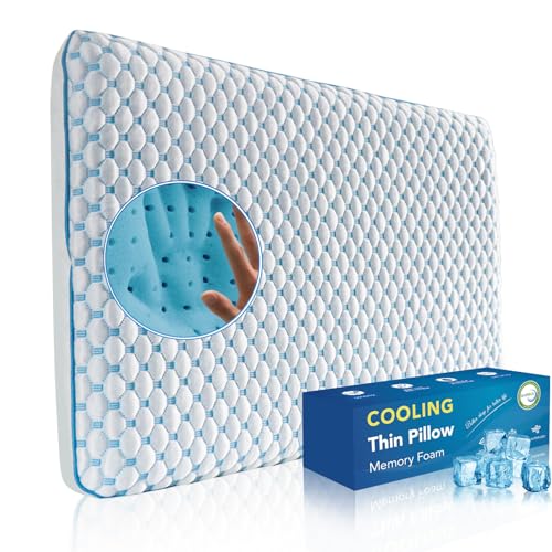 Iwacool Thin Pillow for Sleeping, Cooling Gel Flat Pillow for Stomach and Back Sleepers, Ultra Slim...
