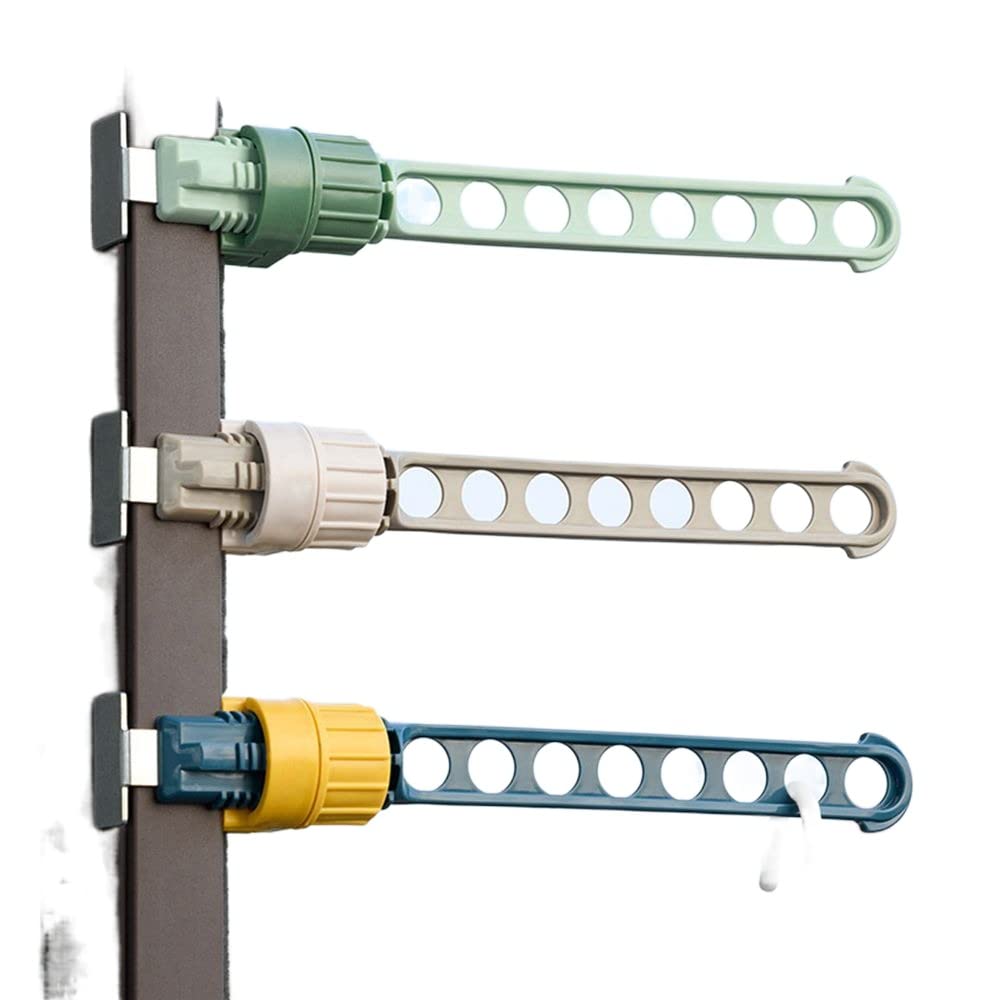 3PC Window Frame Clothes Hanger Portable Indoor Window 8-Holes Drying Rack Bathroom Accommodated Indoor Hanging Clothes Rail(Blue/Green/Grey)