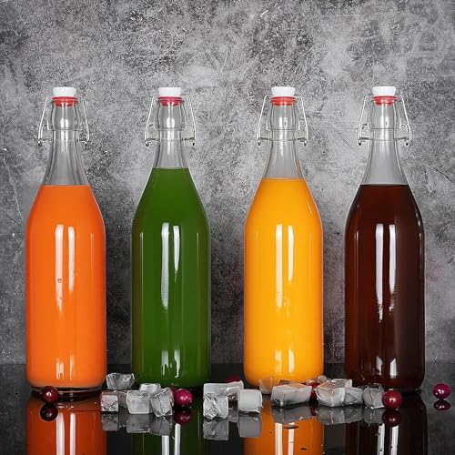 Image of Glassbunny Glass Bottle with Swing Cap 1000 ml Leakproof Airtight Flip Top 1 Litre Bottle with Stopper for Beverages Oil Vinegar Soda Kefir Beer Juice Fridge Water