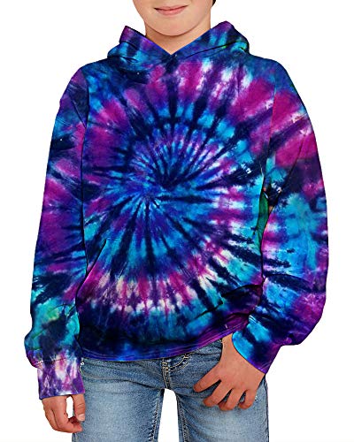 Image of GAMISOTE Unisex Kids Tie Dye Sweatshirt Boys Girls Hooded Kangaroo Pocket Pullover Hoodies