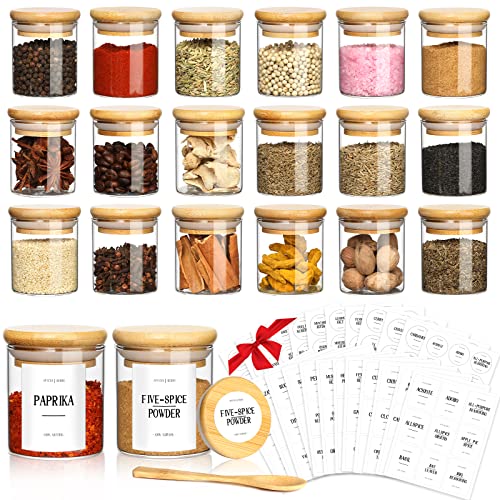 GMISUN Spice Jars with Bamboo Lids, 20 Pack 2.5oz Glass Spice Containers with Labels, Small Empty...