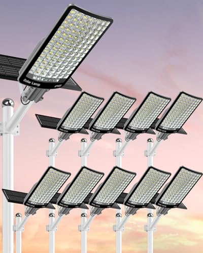 AimLft 25000W Solar Street Light Outdoor, Solar Lights Outdoor Waterproof IP65, 65000mAh Battery Solar Flood Lights with Remote, Dusk to Dawn Outdoor Solar Light for Parking Lot, Yard (25000W~10PACK)