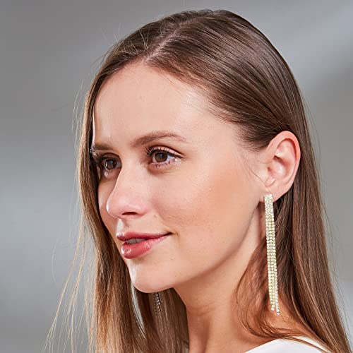 YOQUCOL Boho Tassel Chandelier Clip On Earrings CZ Crystal Long Drop Dangle Chain Bohemian Not Pierced Earrings For Women3