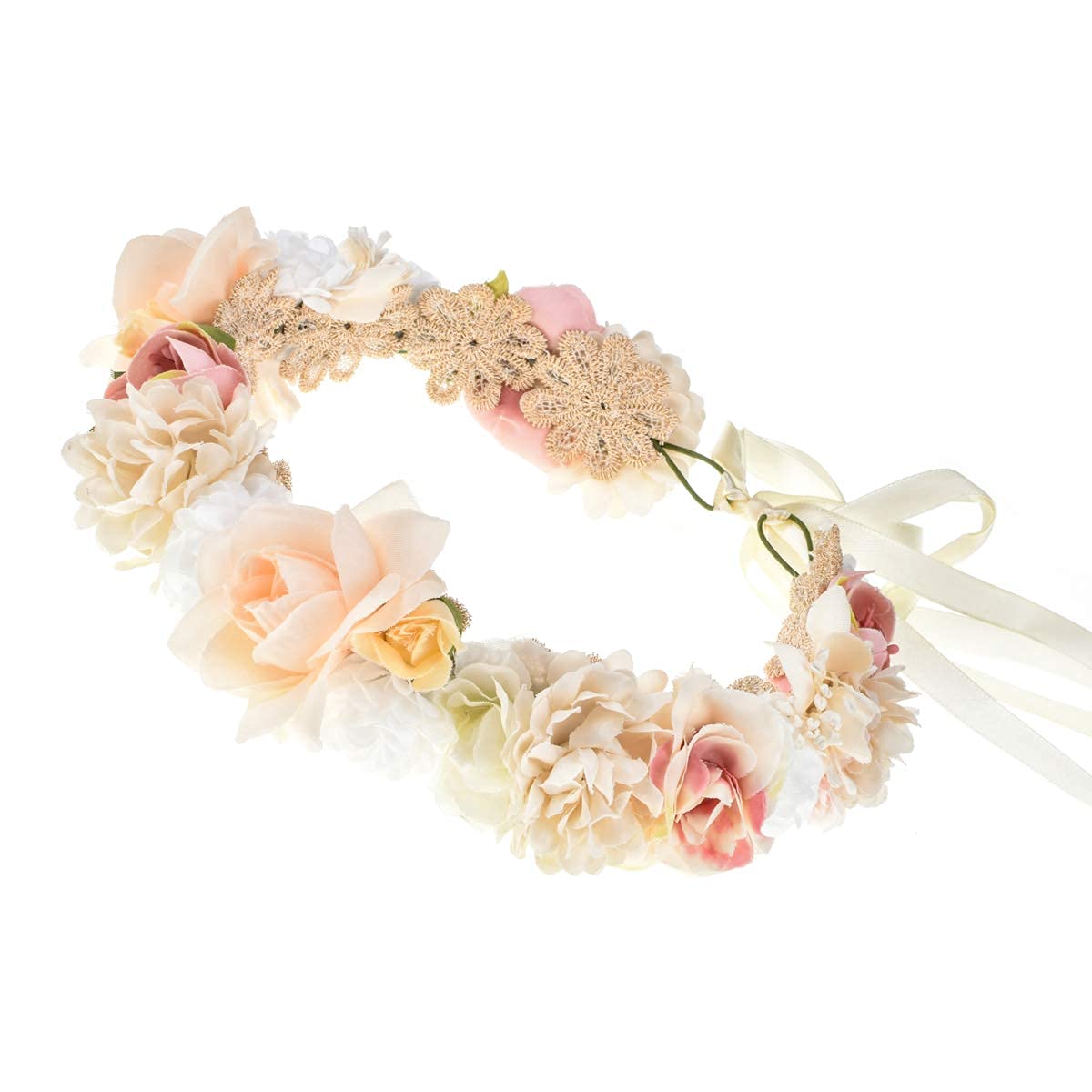 LATRAT 1 Pieza Boda Floral Banda, Boda Nupcial Flor Corona Dama de honor Floral Guirnalda Playa Tocado para bodas y vacaciones (blanco)