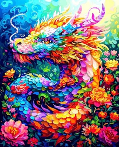 数字油絵 動物 数字キットによる絵画 ドラゴン Paint by Numbers DIYペイント 大人の 初心者 子供用 簡単に塗れる アクリル水彩絵の具 手芸 画材 手工芸 キット 3つのペイントブラシと1つのセットのアクリル顔料を使用 ホーム オフィス