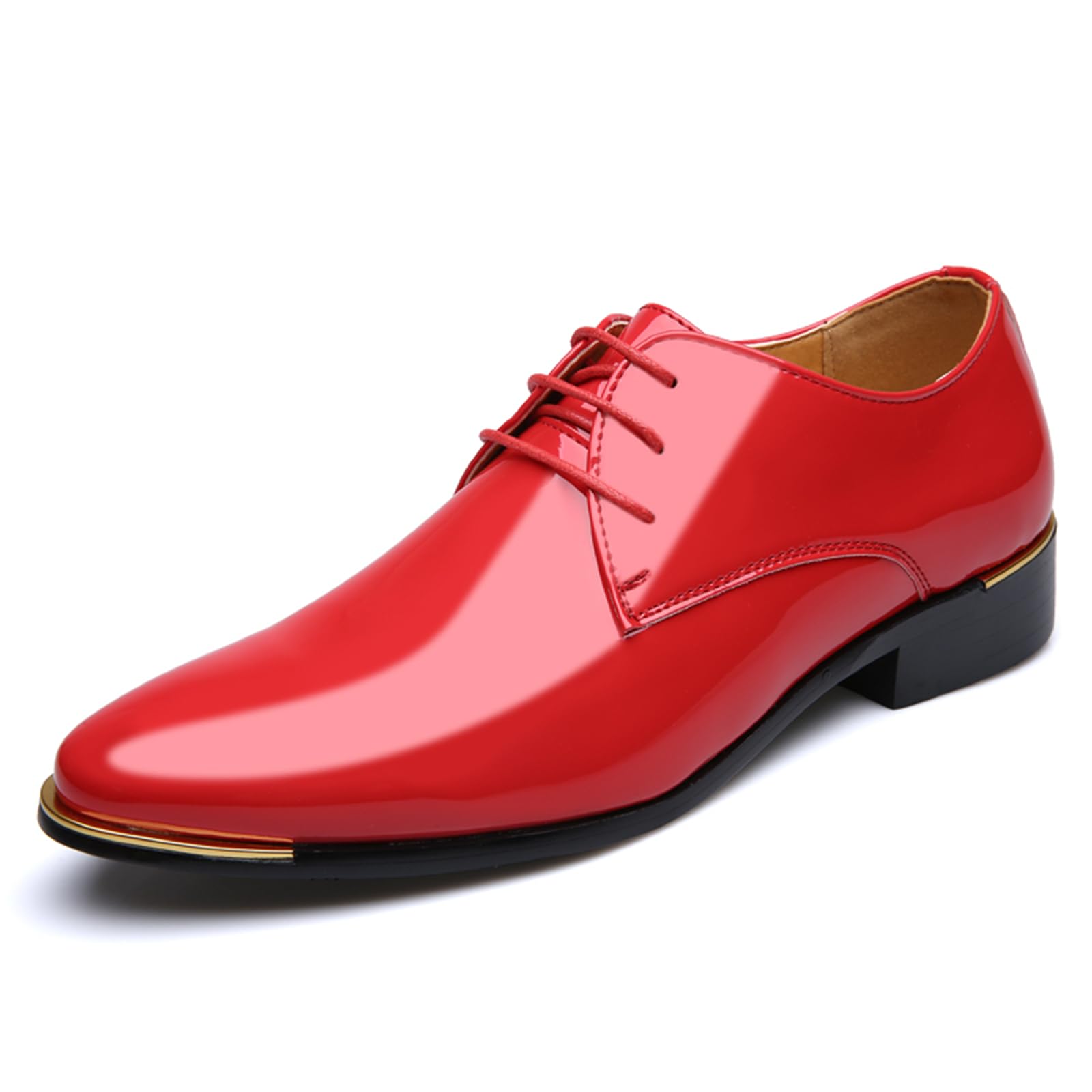 Mens Dress Shoes Fashion Wedding Formal Oxfords Classic Pointed-Toe Lace-up Patent Leather Suit Tuxedo Shoes for Men