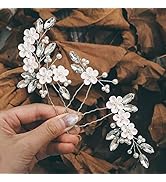 Easedaily Flower Bride Wedding Hair Pins Silver Crystal Bridal Hair Pieces Pearl Hair Accessories...