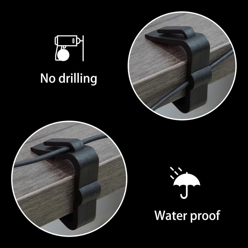 Christmas Light Clip Hook, Festive Light Hanger for Roof Gutter Fence Eaves, Weatherproof (Black100)