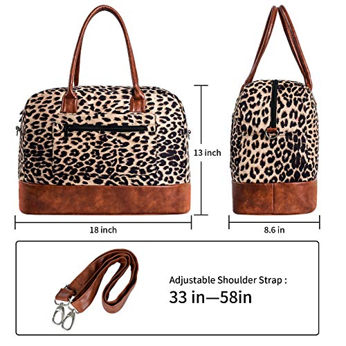 Weekend Bag for Women Leopard Travel Duffle Carry on Bags Overnight Tote with Zipper Luggage Sleeve(Brown)