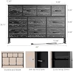 Lulive Dresser for Bedroom, 10 Drawer TV Stand with Power Outlet, Entertainment Center Chest of Drawers for 55 Inch Long TV, Wide Fabric Dresser for Storage & Organization (Black Wood Grain)
