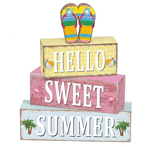 Geelin 4 Pcs Summer Decorations Wooden Sign Hello Summer Flip Flop...
