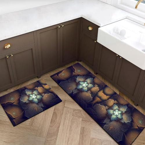 Image of Glaceon Farmhouse Kitchen Mats for Floor 2 Piece Set Kitchen Rugs and Mats Non Skid Comfort Kitchen Standing Mat for Bedroom Laundry Room (ASM10)