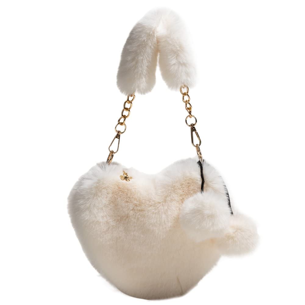 Borsa A Forma Di Cuore In Pelliccia Di Coniglio Finto Rex - Borsa A Tracolla Sfocata - Borsa D'amore Soffice Carina W Cuore - Regalo Borsa Di Moda Di Lusso - Grigio - Italia - Foto 5