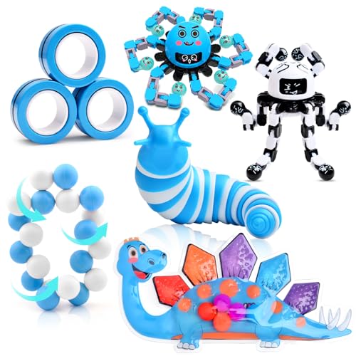 Image of ASIOWELY 6 Pack Fidget Toys for Adults & Kids,Autism Sensory Anxiety Stress for Teens Boy,Fidget Spinner Slug Magnetic Rings Squishy Adhd Calm Down Toy,Christmas Stocking Stuffer Gift Classroom Prizes