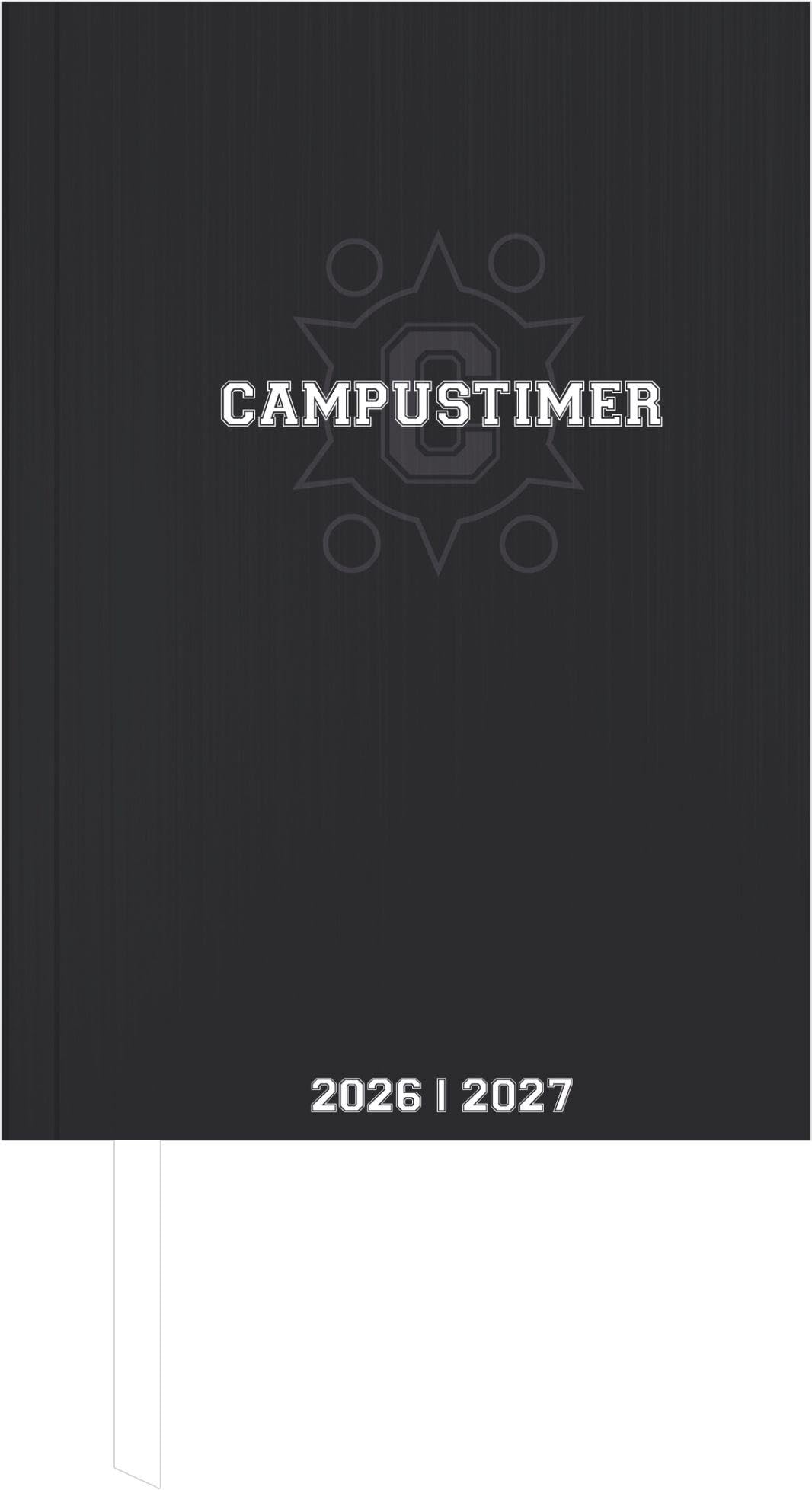 Campustimer Black 2027: Semesterplaner A6 (11x15,4 cm) - Wochenplaner mit Notizseiten, 4-sprachigem Kalendarium & Leseband, für Schüler & Studenten