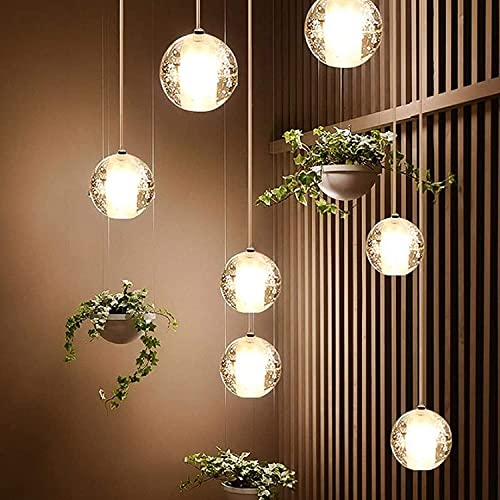 Lustre suspension chrome 7T réglable à boules de verre minimalistes