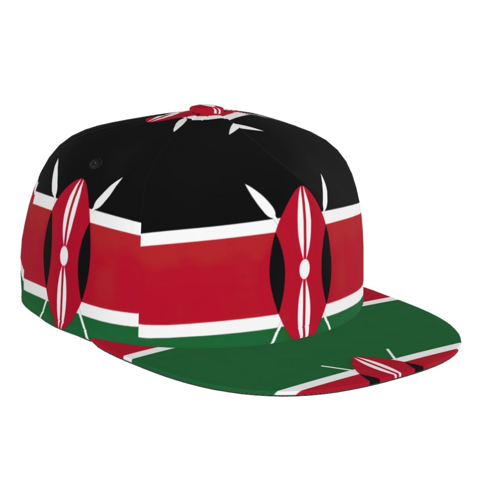 Flag of Kenya Adjustable Snapback Hat Cap, Unisex Hip Hop Baseball Cap with Classic Rock Brim Trucker Black, Black, One size